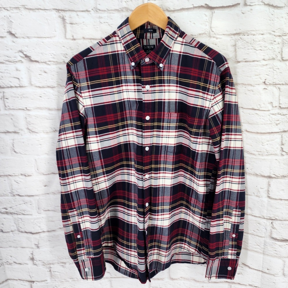 J Crew Flex Oxford Slim Plaid Shirt Men Medium Classic Academia Preppy Old Money